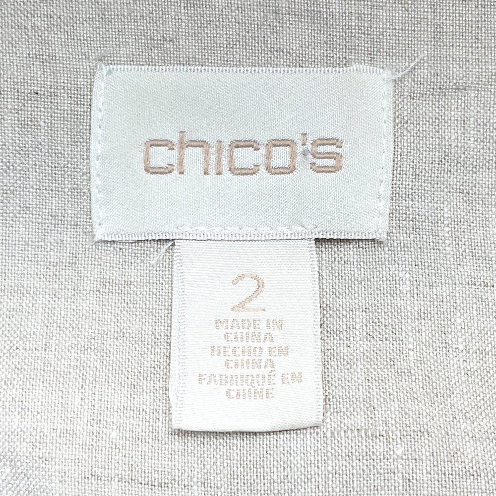 Chico's Women's Tan Linen Jacket Zipper Front Lightweight 3/4 Sleeves Large - Picture 7 of 9